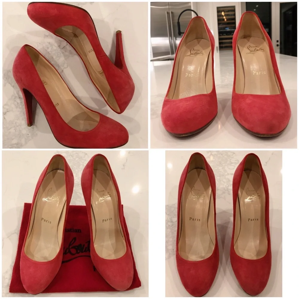 CHRISTIAN LOUBOUTIN Pink Suede “Simple Pumps” SZ 37.5 - Picture 14 of 16